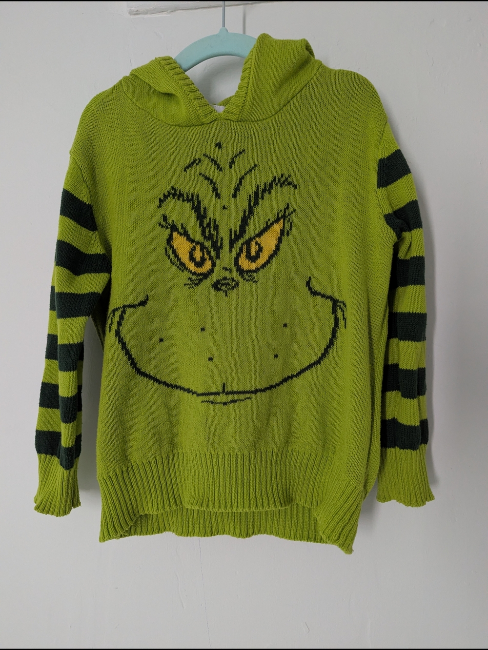 Kids Green Grinch Hooded Sweater - Character Knit Hoodie